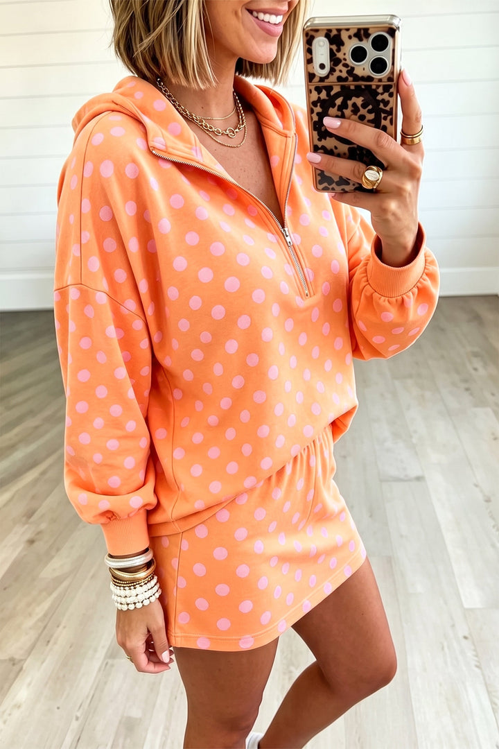 Women’s Pink Polka Dot Hooded Top and Mini Skort Set