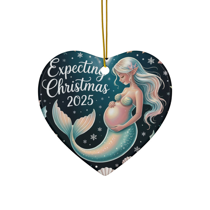 Mermaid Expecting Ornament – Christmas 2025 Holiday Keepsake & Baby Announcement Gift