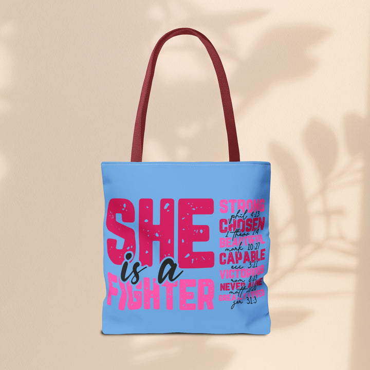 Tote Bag - She Is A Fighter Strong Affirmation Scripture Reference