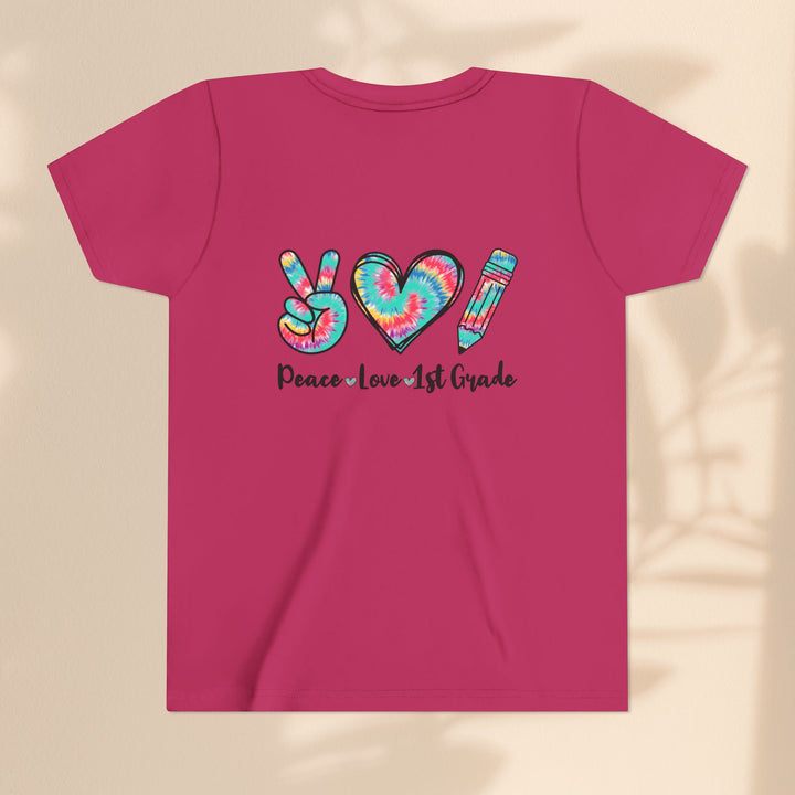 Peace Love 1st Grade Youth Tee, Tie-Dye Kids Shirt, Back to School Outfit, Child's Birthday Gift, Teacher Appreciation Gift