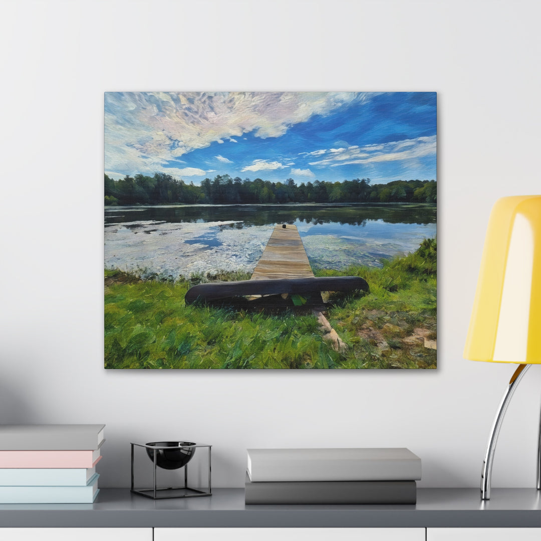 Tranquil Lakeside Dock Scene Canvas Wall Art