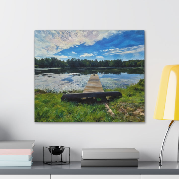 Tranquil Lakeside Dock Scene Canvas Wall Art