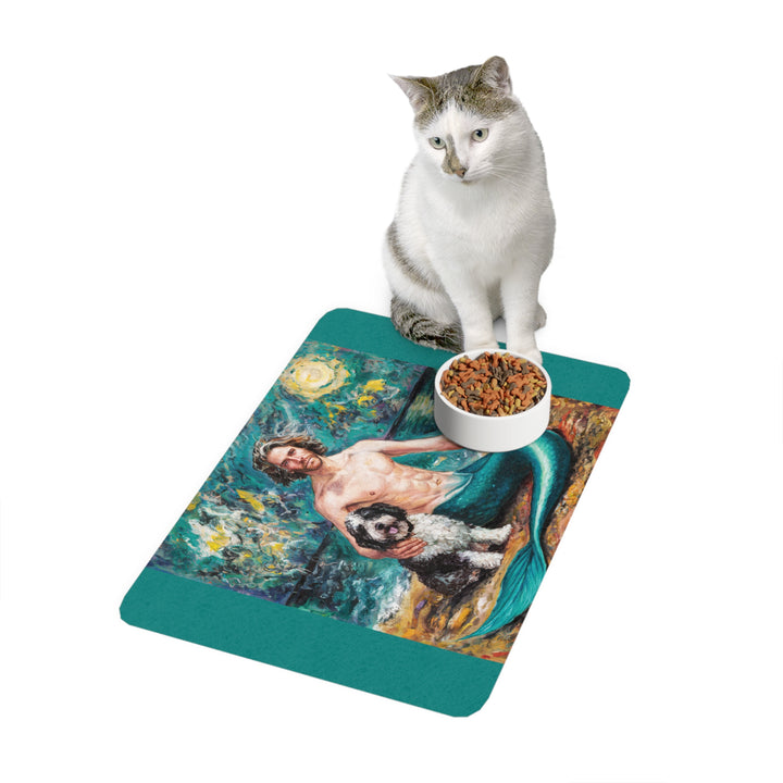 Pet Food Mat (12x18) - Merman with Dog