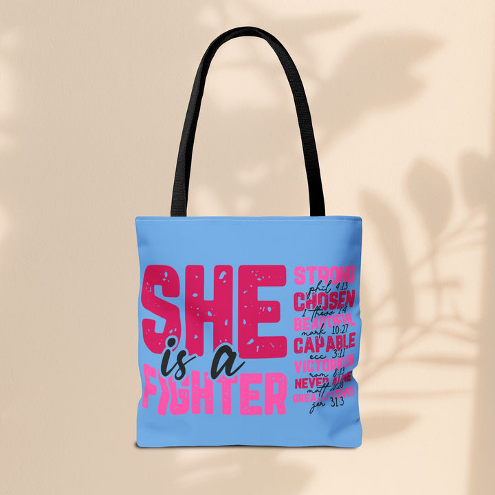 Tote Bag - She Is A Fighter Strong Affirmation Scripture Reference