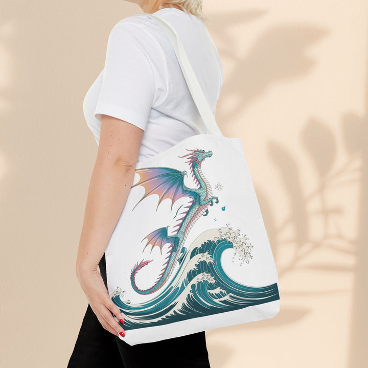 Dragons and Waves AOP Tote Bag, Ocean Life, Fantasy Art, Dragon Lovers Gift, Eco-Friendly Shopping Bag, Unique Design