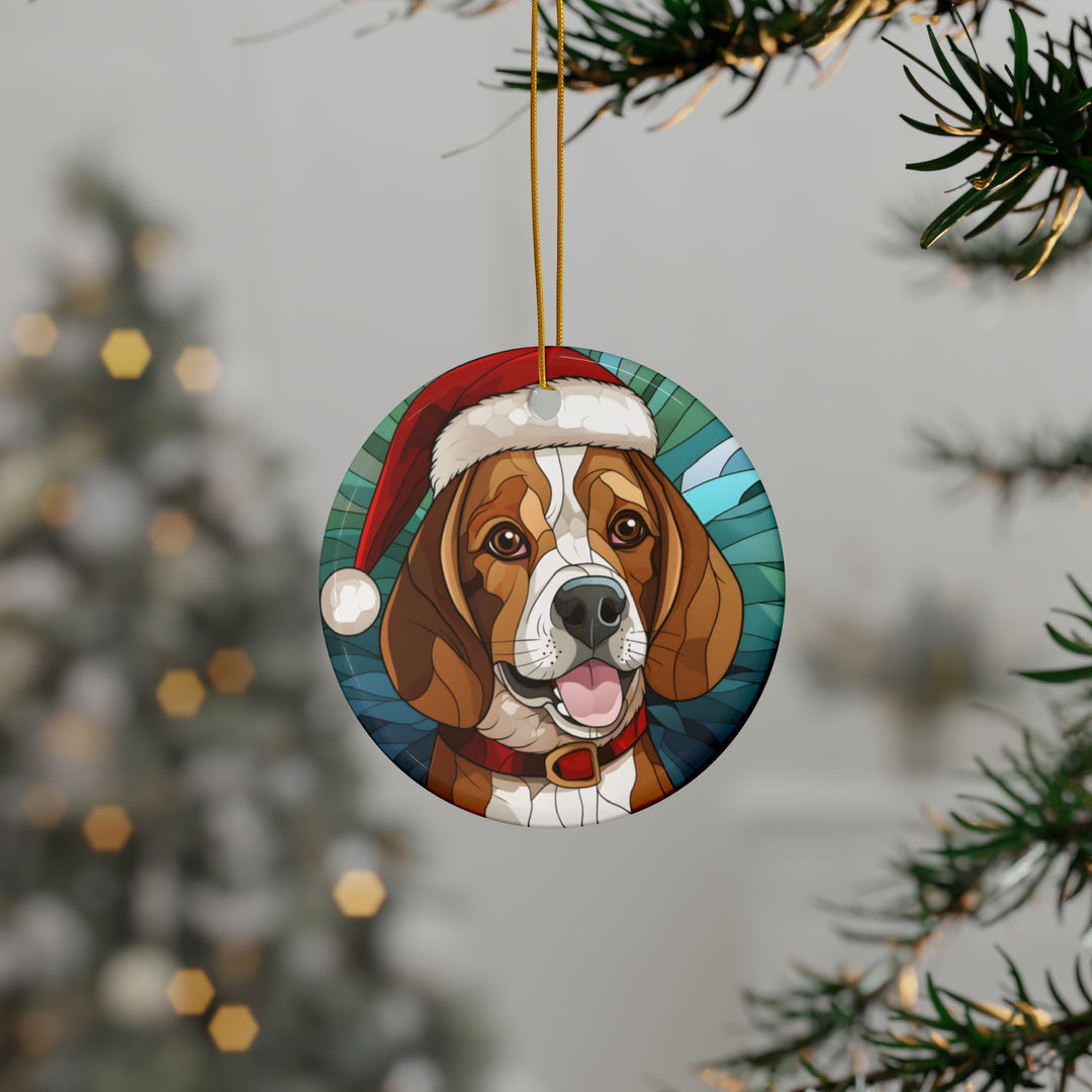 Ceramic Ornaments, 2-Side Print, (1pc, 3pcs, 5pcs, 10pcs) - Beagle Christmas