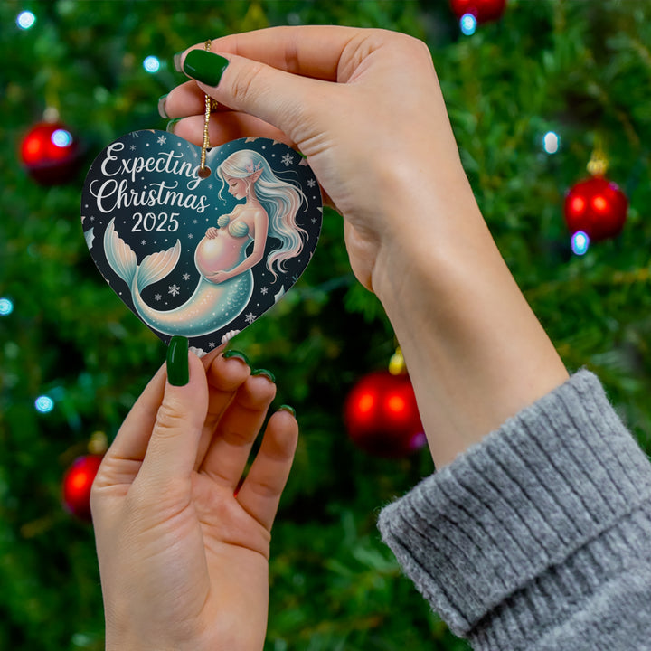 Mermaid Expecting Ornament – Christmas 2025 Holiday Keepsake & Baby Announcement Gift