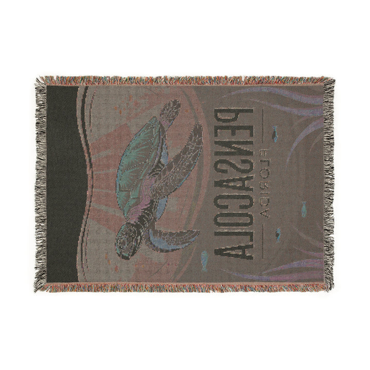 Pensacola Florida Cozy Beach-Themed Woven Blanket – Turtle Design, Eco-Friendly Home Décor & Perfect Gift for Ocean Lovers