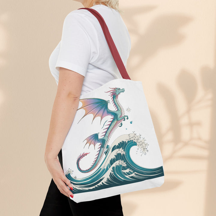 Dragons and Waves AOP Tote Bag, Ocean Life, Fantasy Art, Dragon Lovers Gift, Eco-Friendly Shopping Bag, Unique Design