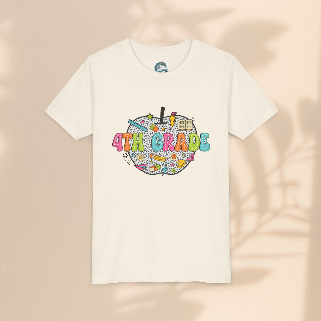 4th Grade Apple Youth T-Shirt, Fun Kids Tee, Back to School Shirt, Teacher Appreciation Gift, Colorful Youth Apparel
