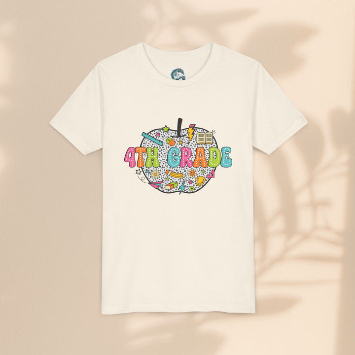 4th Grade Apple Youth T-Shirt, Fun Kids Tee, Back to School Shirt, Teacher Appreciation Gift, Colorful Youth Apparel
