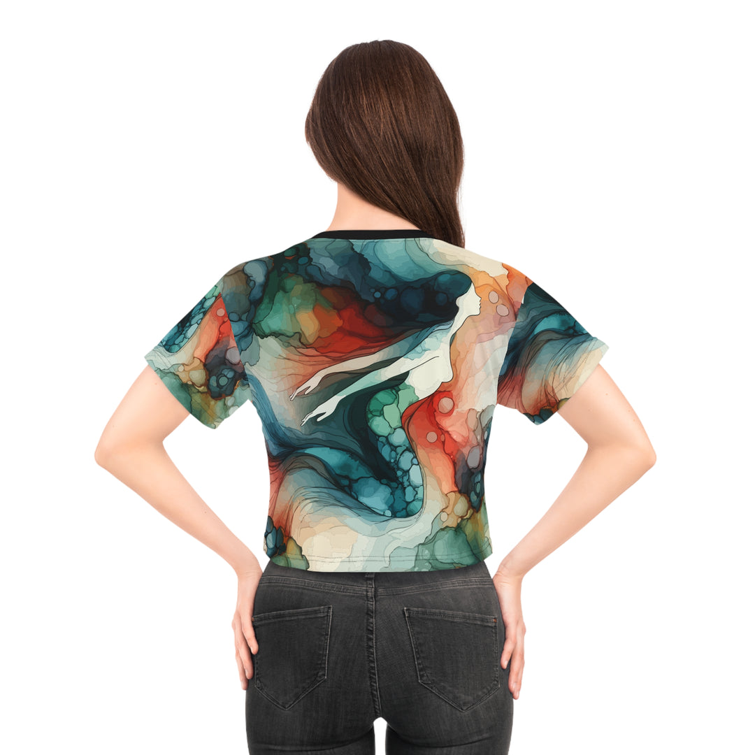 Mermaid Watercolor Crop Tee, Artistic Festival Shirt