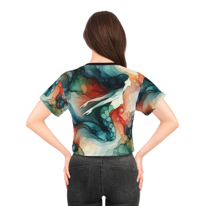 Mermaid Watercolor Crop Tee, Artistic Festival Shirt