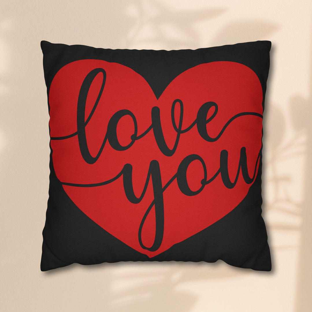 Spun Polyester Square Pillowcase - Black and Red Love You