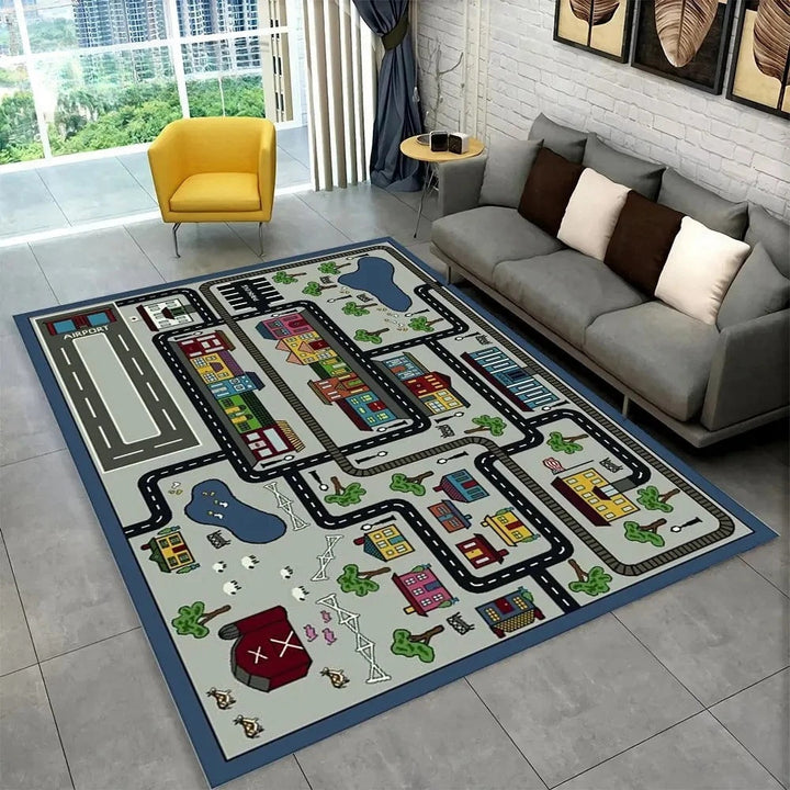 Kids’ Racing Track Flannel Playroom Rug