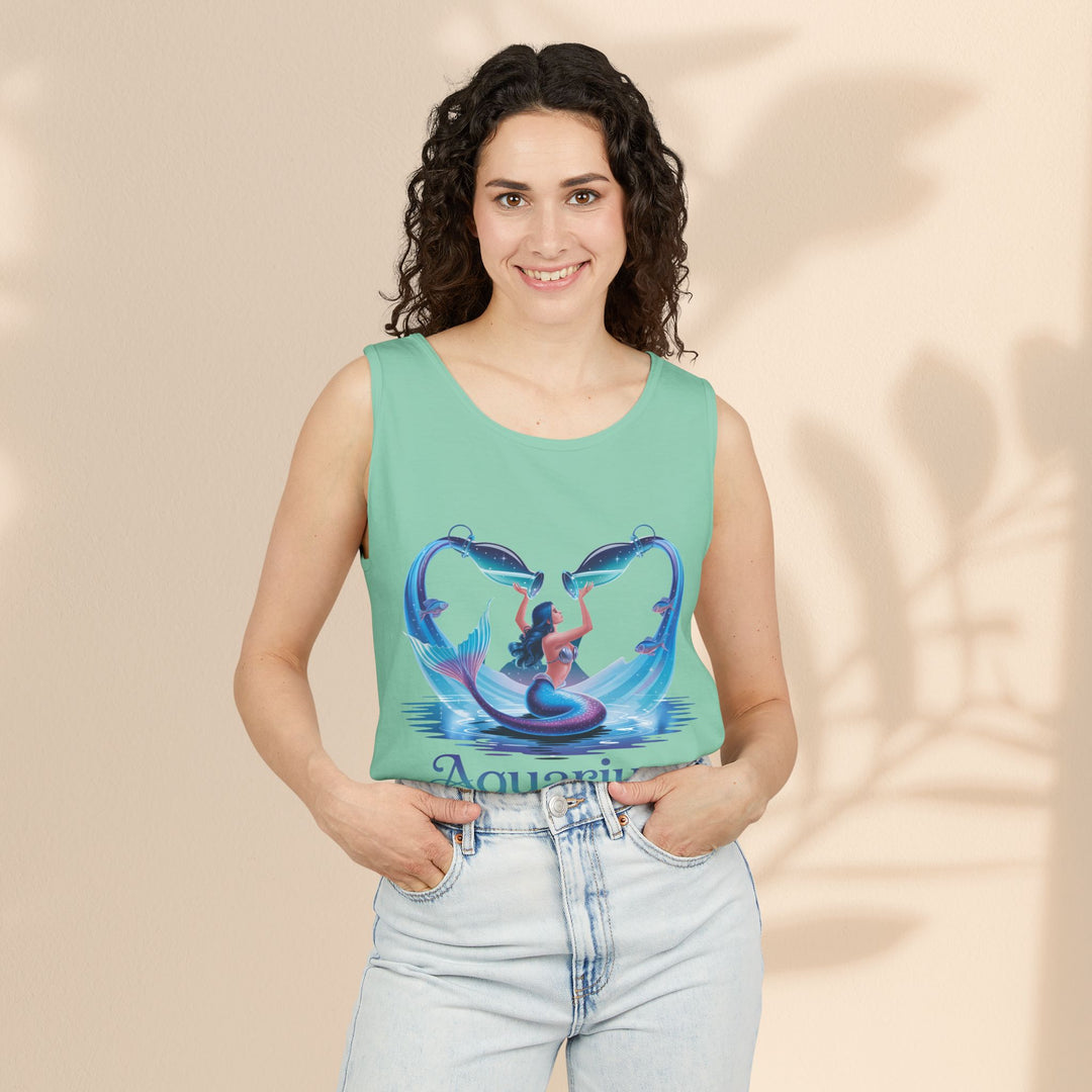 Aquarius Unisex Garment-Dyed Tank Top, Zodiac Apparel, Astrology Gift, Summer Outfit, Festival Wear, Birthday Gift