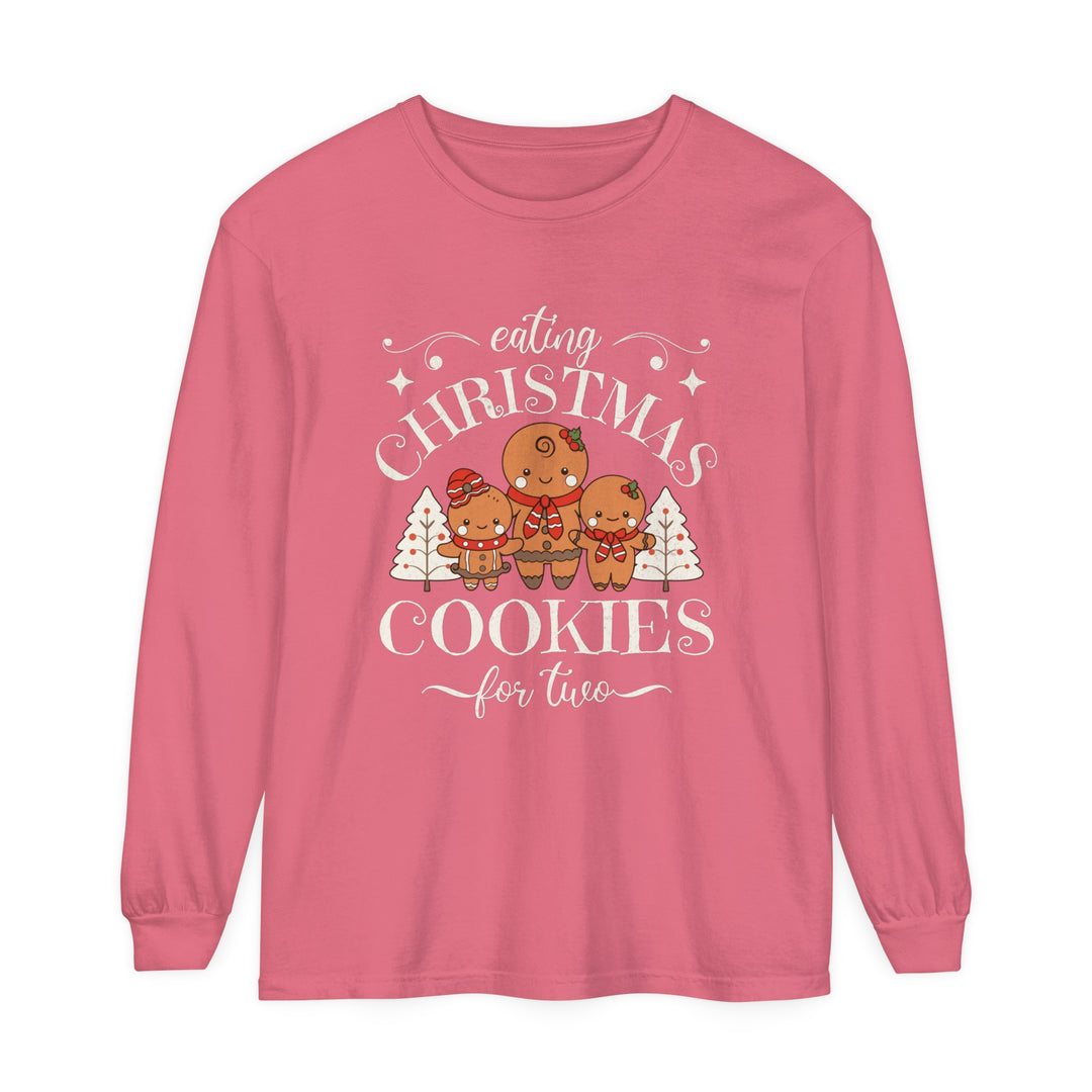 Unisex Garment-dyed Long Sleeve T-Shirt - Eating Christmas Cookies For Two Pregnancy T-Shirt