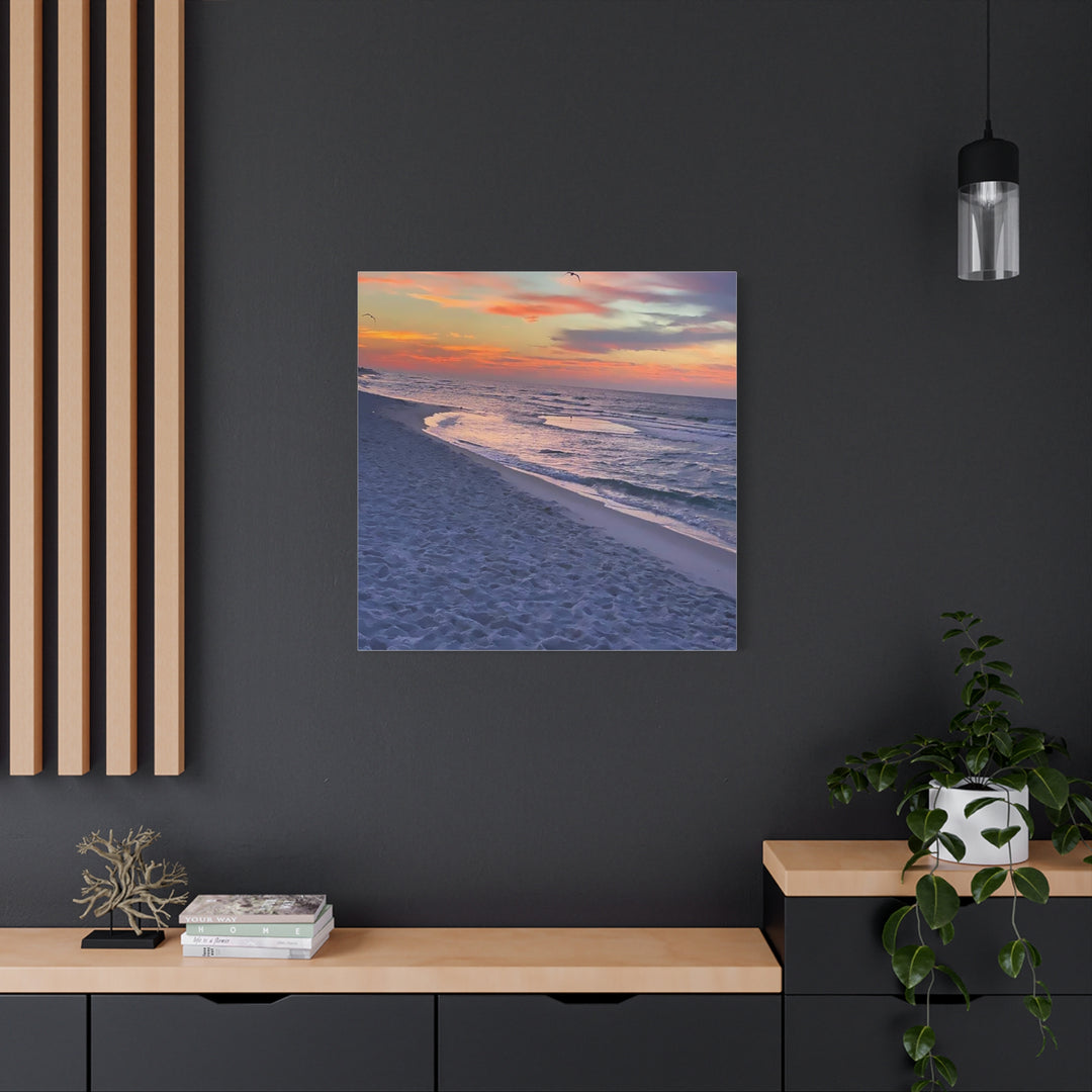 Sunset Beach Matte Stretched Canvas Print