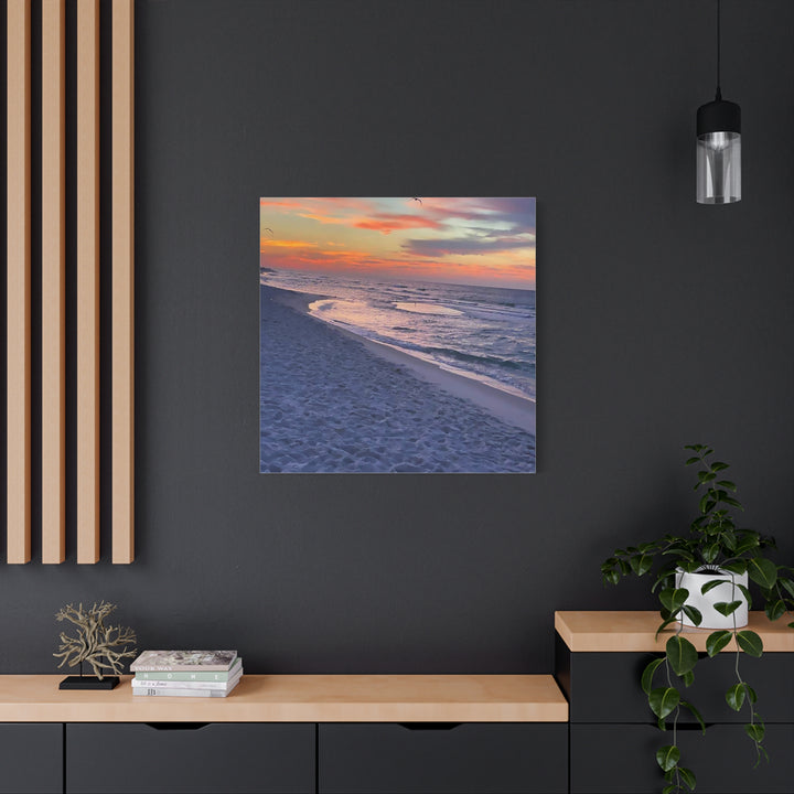 Sunset Beach Matte Stretched Canvas Print