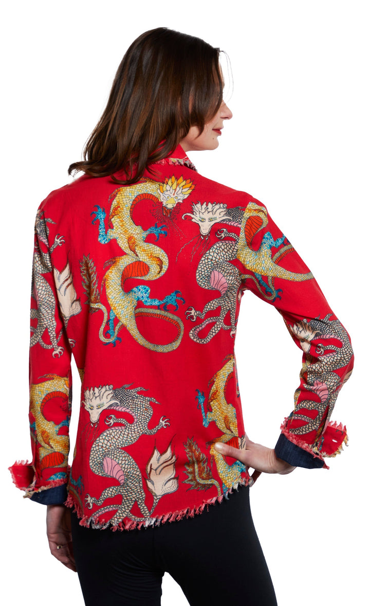 Cape Cod Shirt – Red Ground Dragon Print