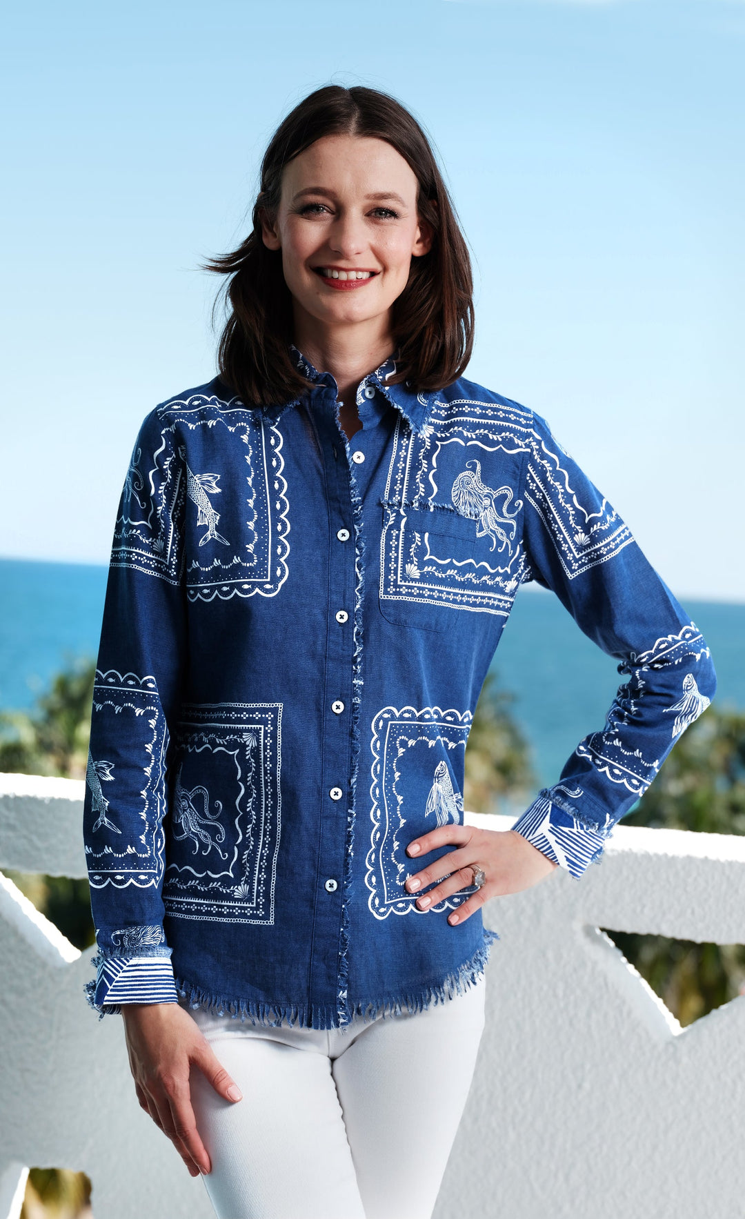 Cape Cod Sealife Print Top | Coastal Women's Blouse
