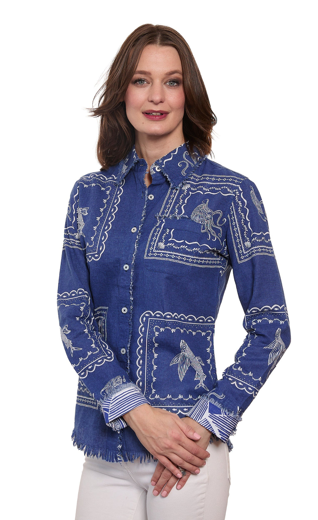 Cape Cod Sealife Print Top | Coastal Women's Blouse