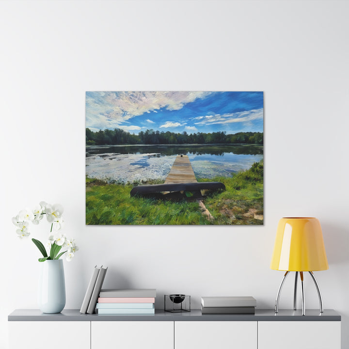 Tranquil Lakeside Dock Scene Canvas Wall Art
