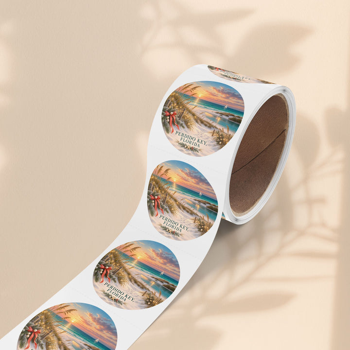 Perdido Key Florida Round Sticker Rolls – Waterproof Sunset Labels