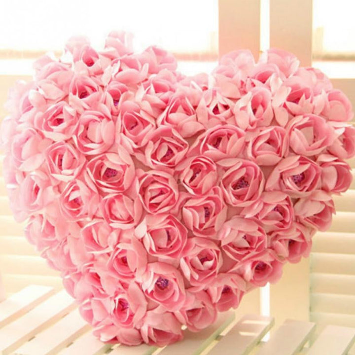 Rose Love Heart-Shaped Plush Pillow
