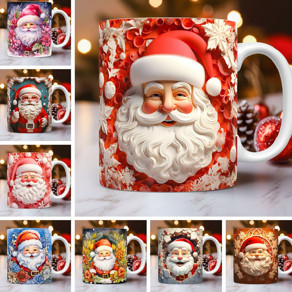 3D Christmas Ceramic Mug – Santa and Snowman Designs