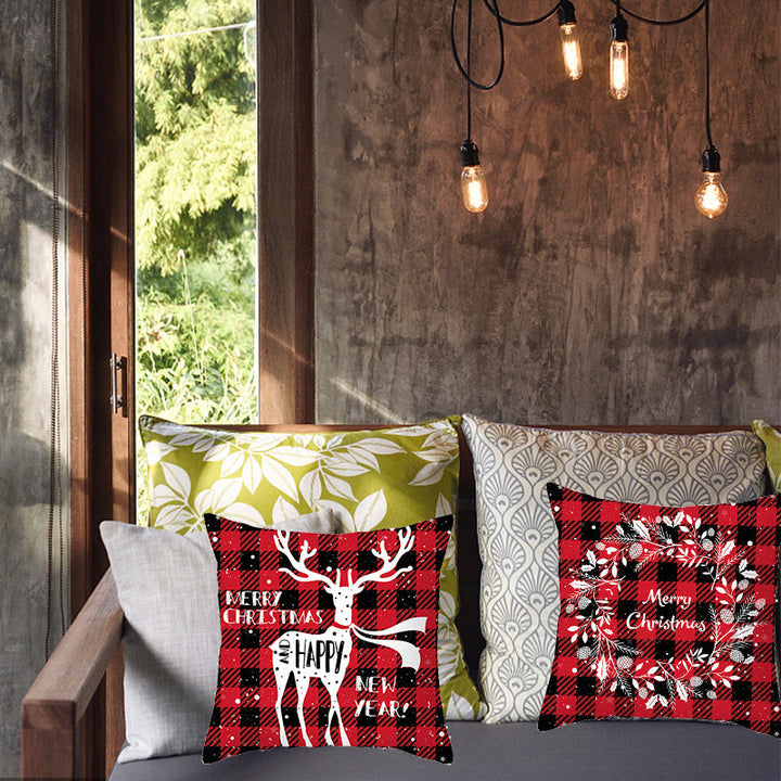 Merry Christmas Elk and Santa Plush Cushion Cover