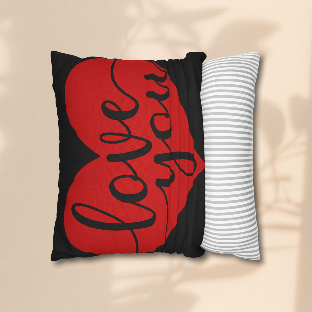 Spun Polyester Square Pillowcase - Black and Red Love You