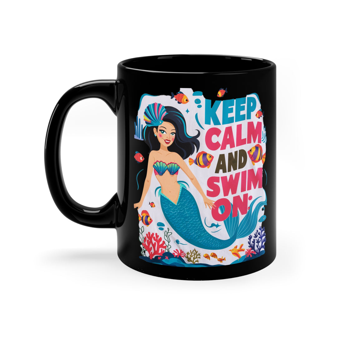 Black Coffee Mug, 11oz - Keep Calm and Swim On