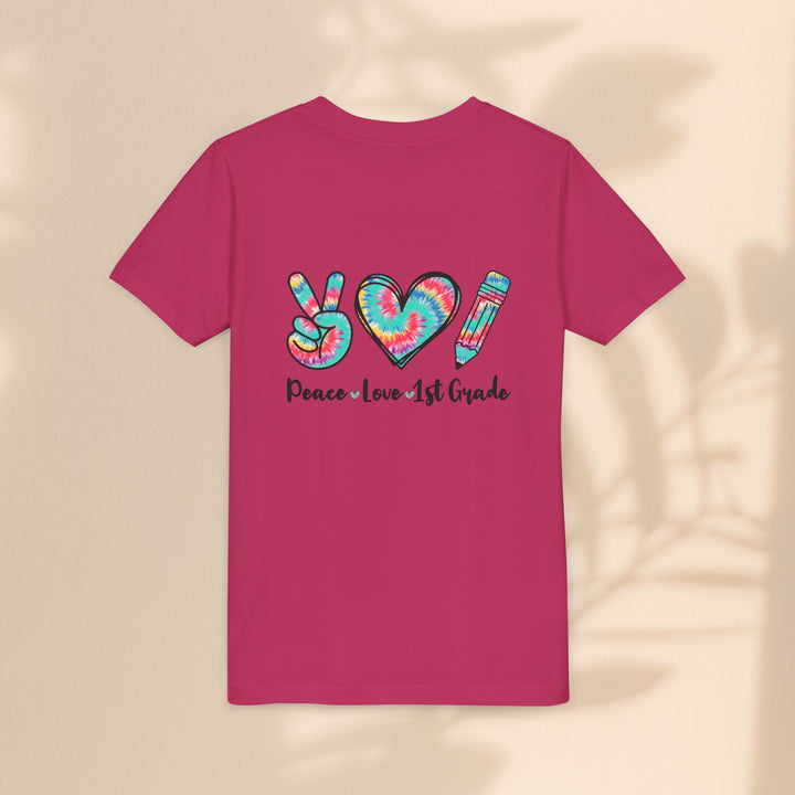 Peace Love 1st Grade Youth Tee, Tie-Dye Kids Shirt, Back to School Outfit, Child's Birthday Gift, Teacher Appreciation Gift