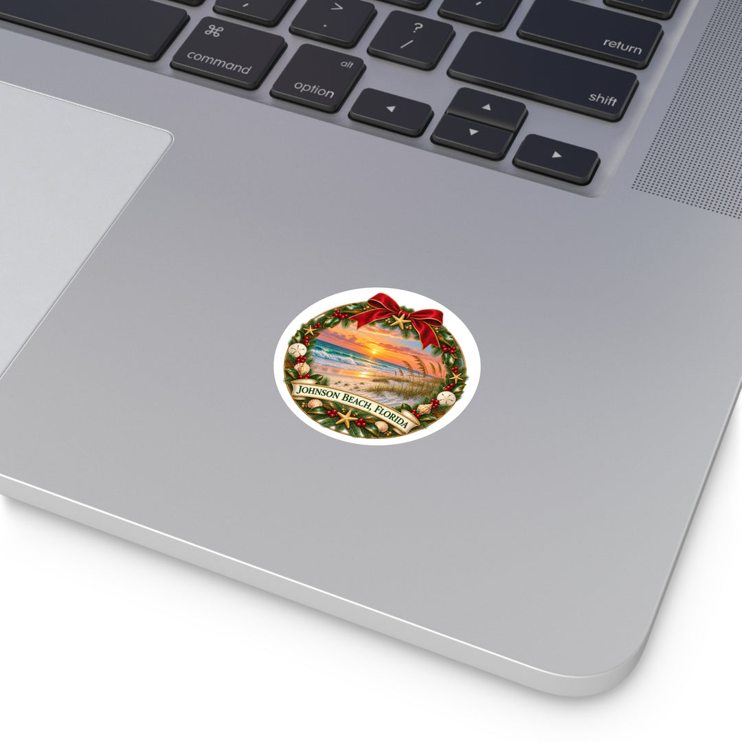 Johnson Beach Florida Christmas Sticker – Holiday Wreath Sunset