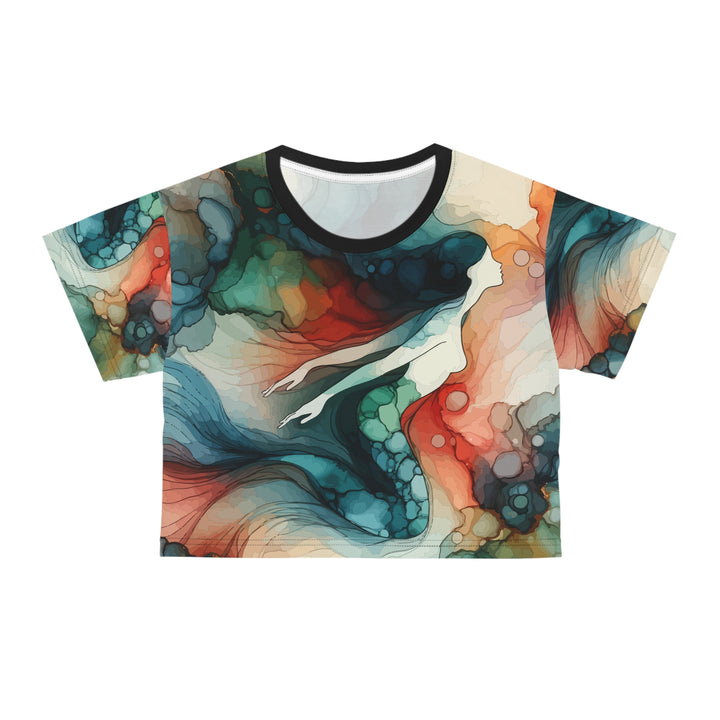 Mermaid Watercolor Crop Tee, Artistic Festival Shirt
