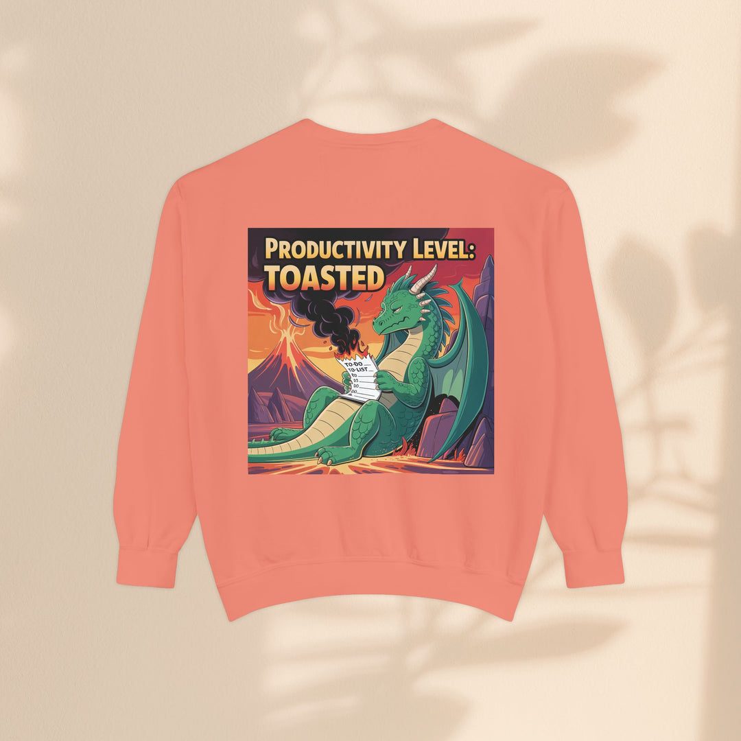 Toasted Productivity Level Dragon Sweatshirt, Cozy Gift, Funny Sweatshirt, Fantasy Apparel, Dragon Lover Clothing, Work From Home Style