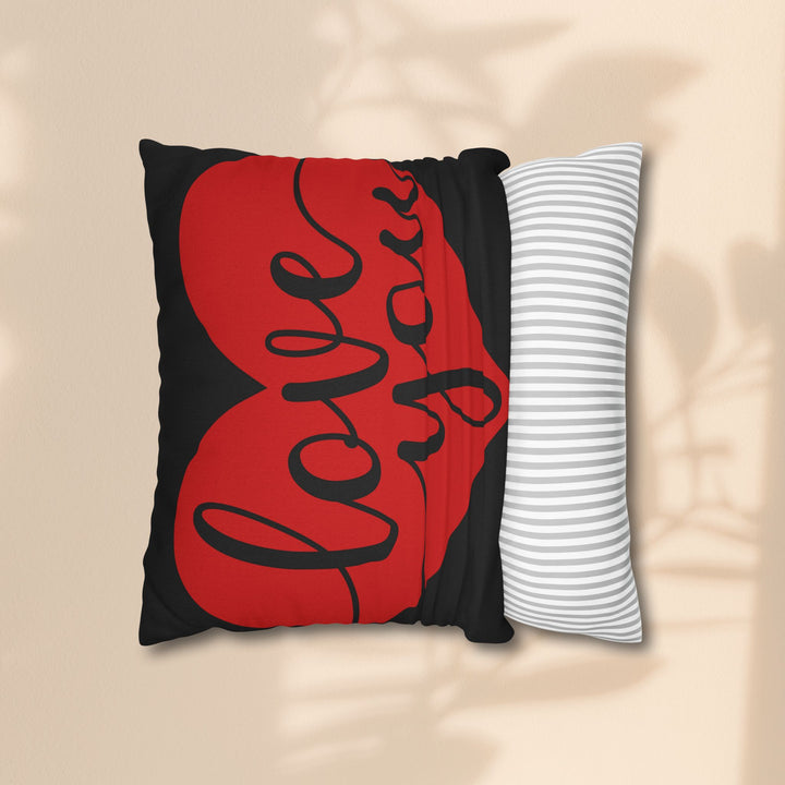 Spun Polyester Square Pillowcase - Black and Red Love You