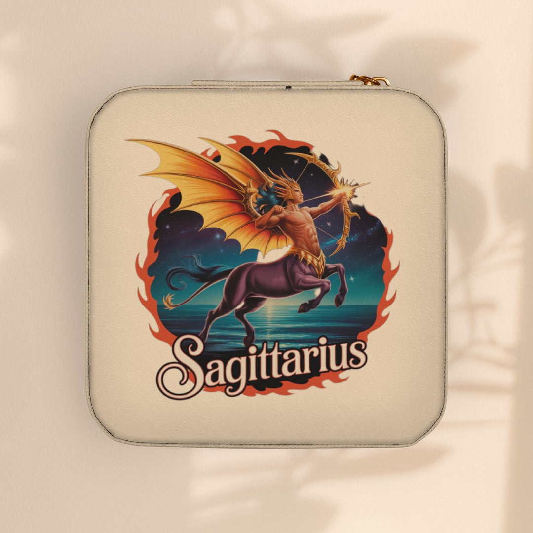 Sagittarius Zodiac Leatherette Jewelry Travel Case — Compact Ring & Earring Organizer
