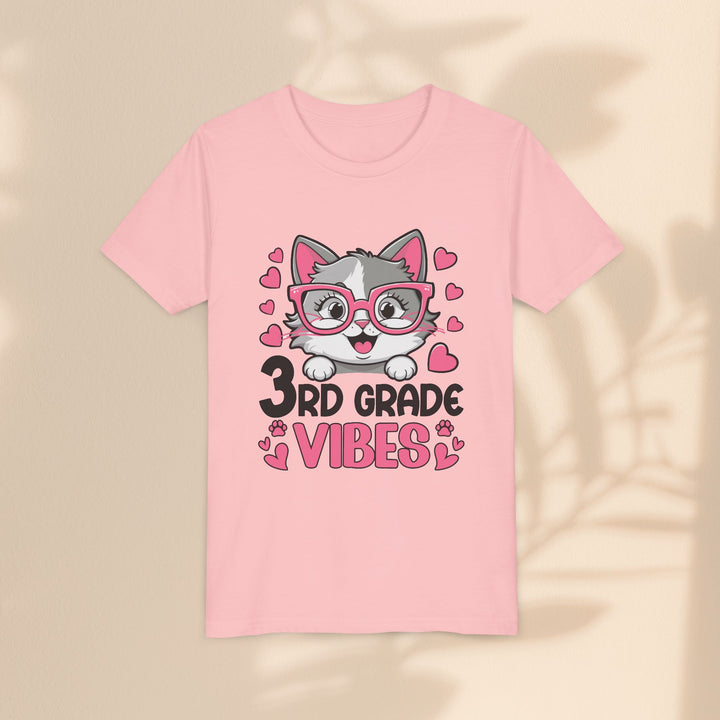 Cute 3rd Grade Vibes Youth Tee, Back to School T-Shirt, Cat Lover Apparel, Kids Shirt, Birthday Gift for Girls