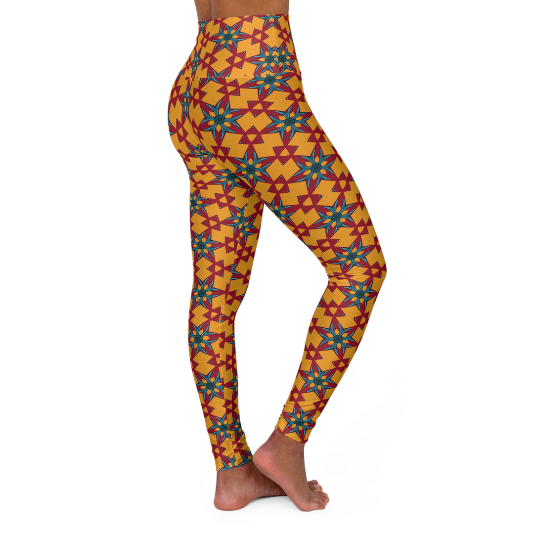 High Waisted Yoga Leggings - Red Yellow Dragon Delight