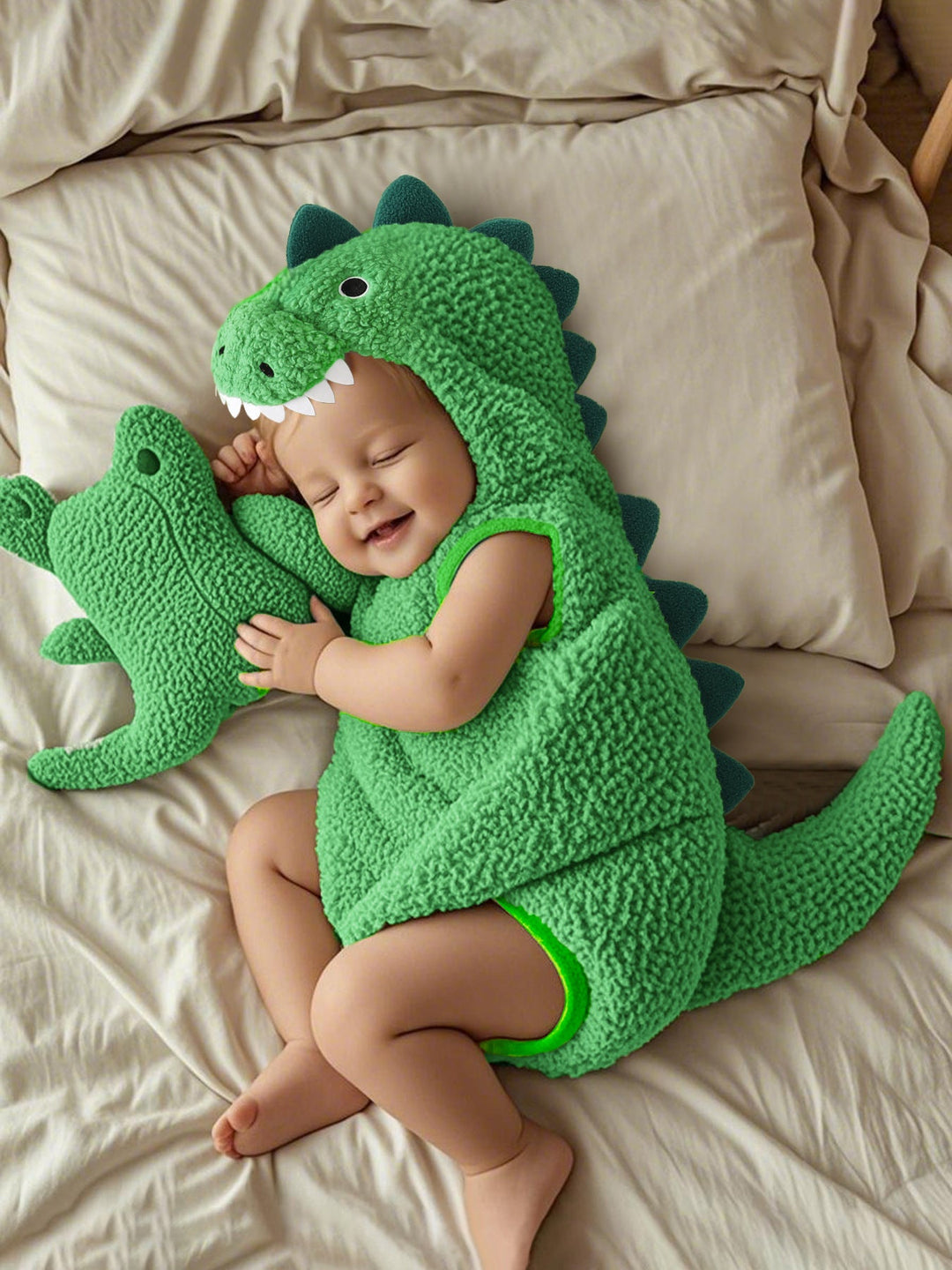 Multi-colored Fleece Romper In A Little Dinosaur Design