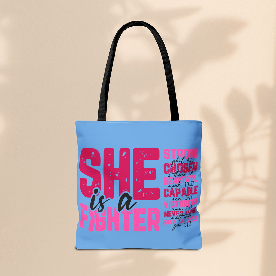 Tote Bag - She Is A Fighter Strong Affirmation Scripture Reference