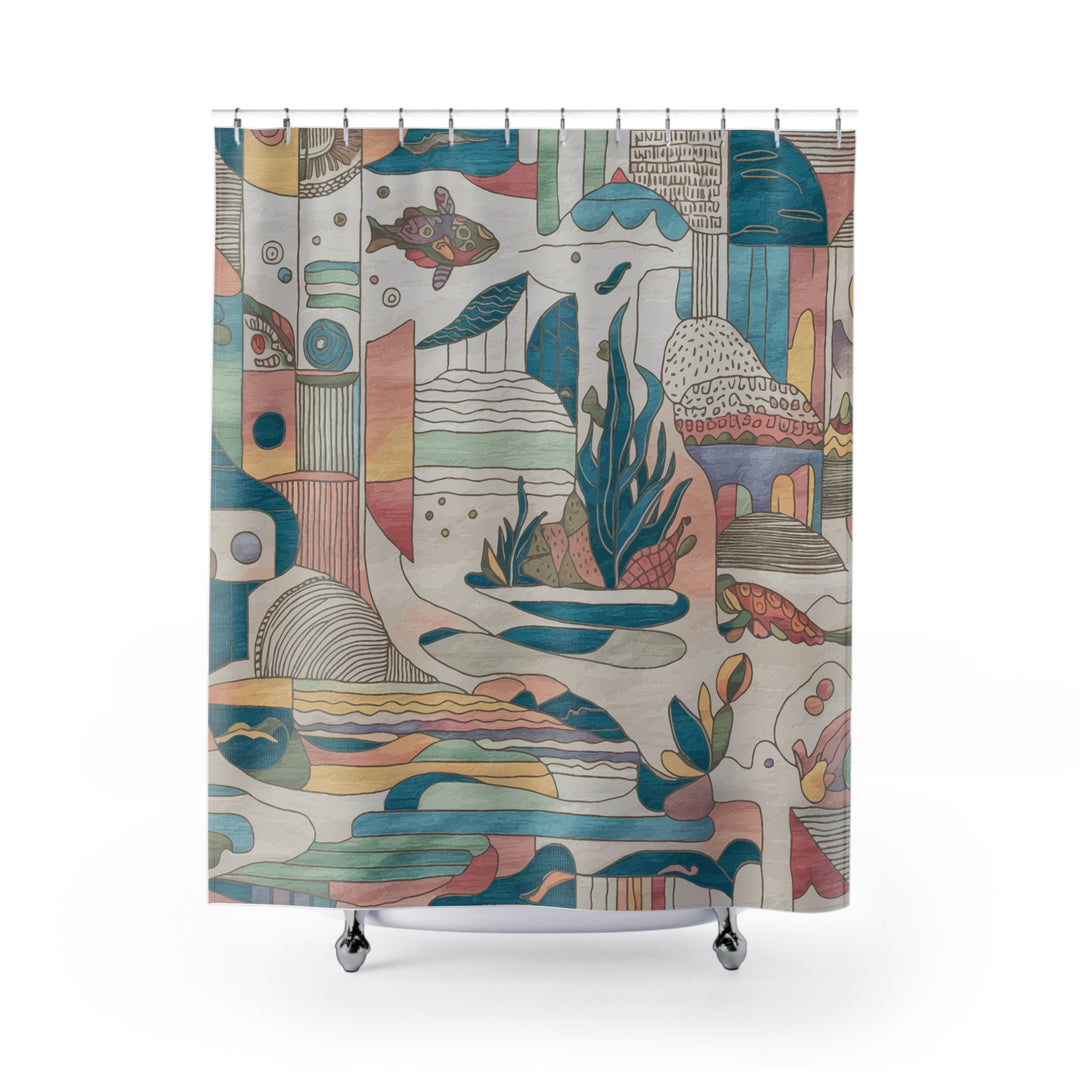 Abstract Coastal Sea Life Shower Curtain