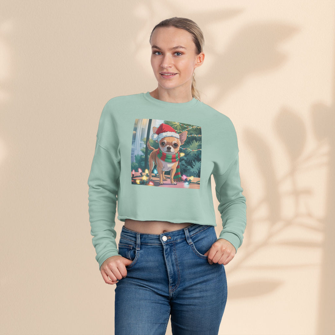 Festive Chihuahua Cropped Sweatshirt, Holiday Sweatshirt
