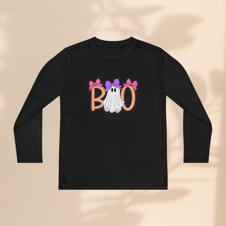 Youth Ghost Boo Tee – Kids Halloween Long Sleeve Shirt for Trick-or-Treating & Fall Parties