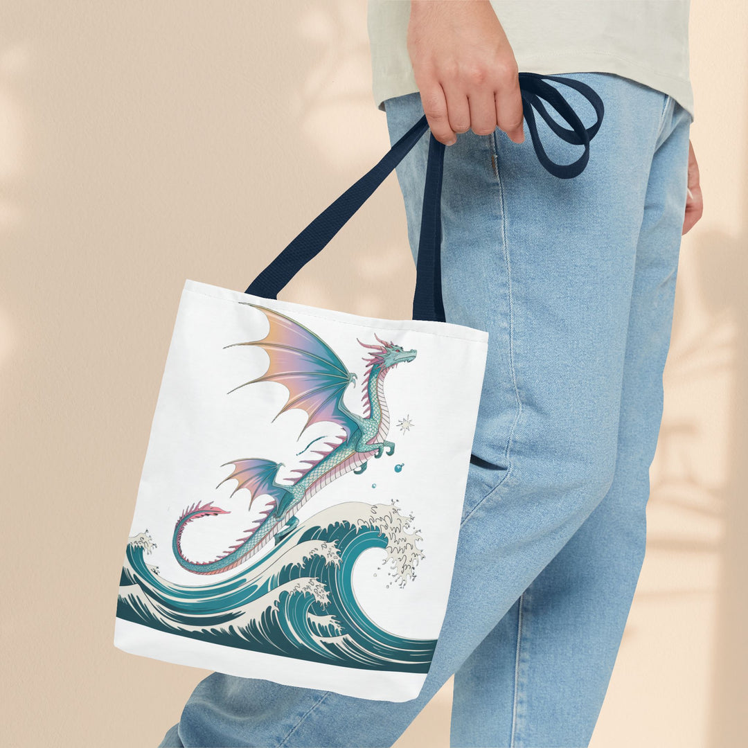 Dragons and Waves AOP Tote Bag, Ocean Life, Fantasy Art, Dragon Lovers Gift, Eco-Friendly Shopping Bag, Unique Design