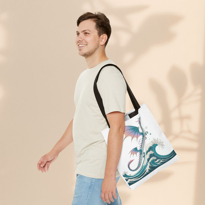 Dragons and Waves AOP Tote Bag, Ocean Life, Fantasy Art, Dragon Lovers Gift, Eco-Friendly Shopping Bag, Unique Design