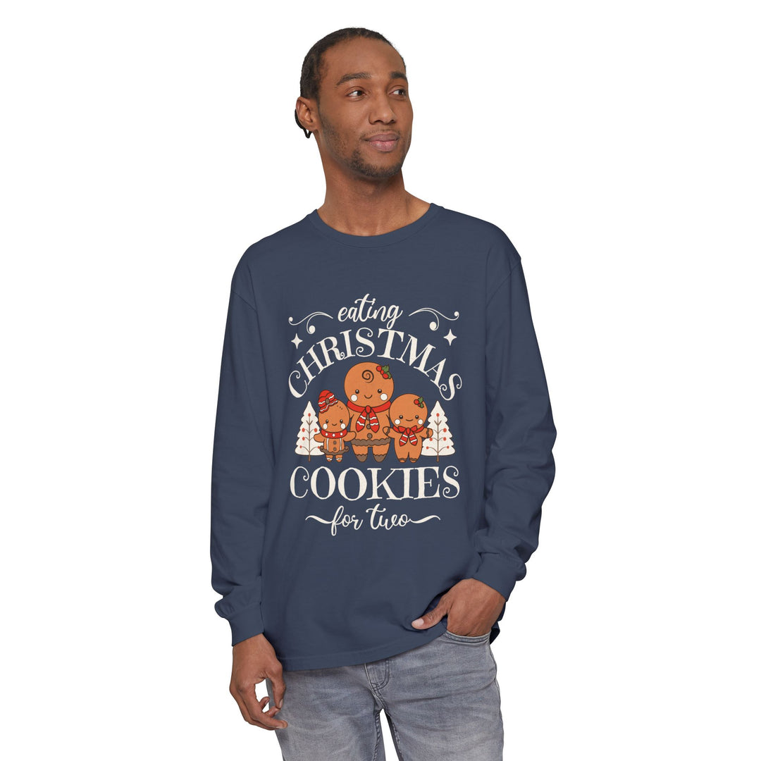 Unisex Garment-dyed Long Sleeve T-Shirt - Eating Christmas Cookies For Two