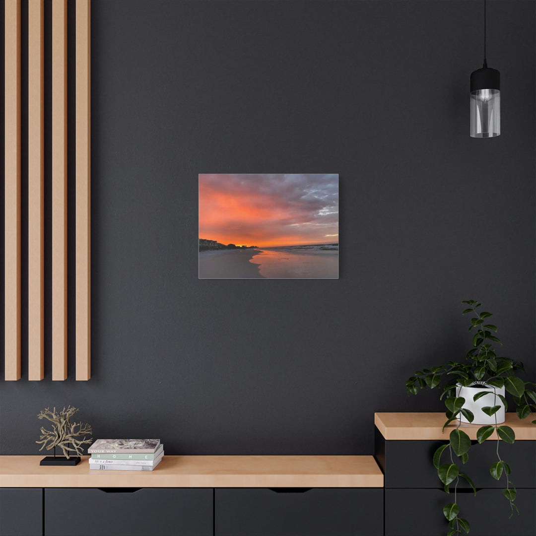 Sunset Beach Satin Stretched Canvas Wall Art